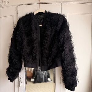 BCBGMaxAzria Black Textured Teddy Jacket
